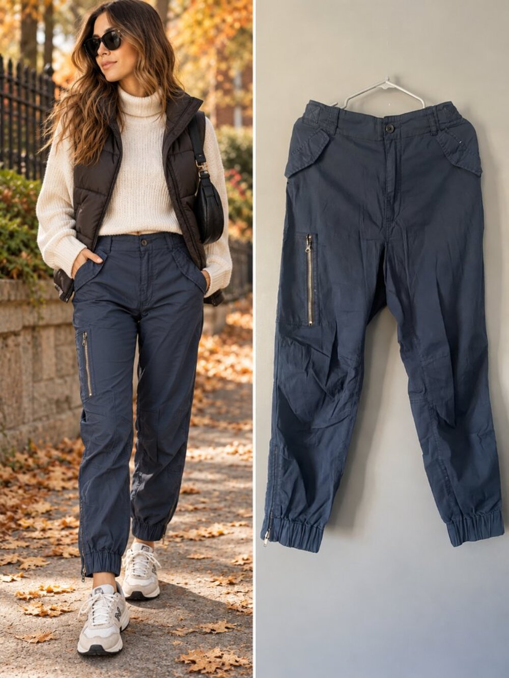 Pistola Navy Solid Cargo Jogger Pants High Rise Tapered Gorpcore 27